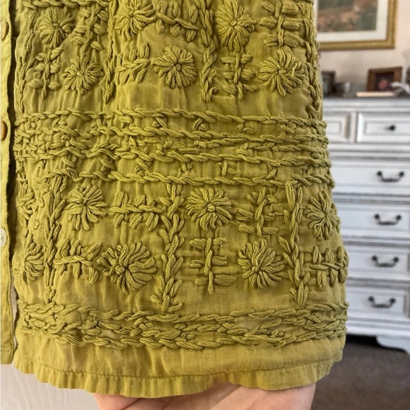 Kyla Seo Heavily Embroidered Olive Green Women's USA Handmade Top SZ S - Picture 5 of 9